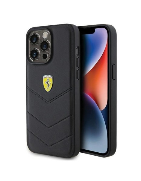 Ferrari Quilted Metal Logo case for iPhone 15 Pro Max - black