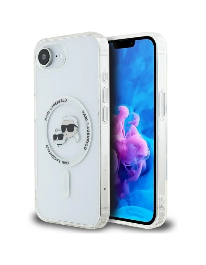 Karl Lagerfeld IML Metal Karl &amp;amp; Choupette Heads MagSafe iPhone 16e Case - White