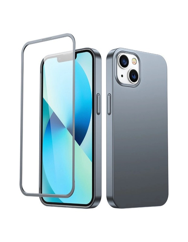 Joyroom 360 Full Case front and back cover for iPhone 13 + tempered glass screen protector grey (JR-BP927 tranish)