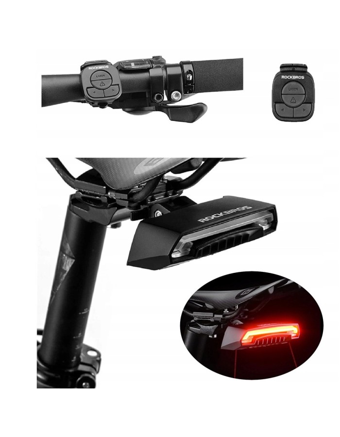 Rockbros LKWD-R1 Rear Bike Light with Laser and Remote Control + Micro USB - USB-A Cable - Black Rockbros LKWD-R1 Rear Bike Light with Laser and Remote Control + Micro USB - USB-A Cable - Black