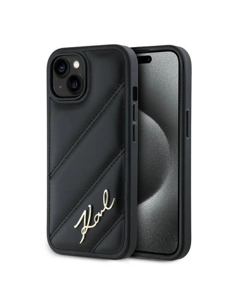 Karl Lagerfeld Diagonal Quilted Script case for iPhone 15 / 14 / 13 - black