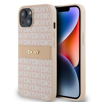 DKNY Leather Mono Stripe &amp;amp; Metal Logo case for iPhone 15 / 14 / 13 - pink
