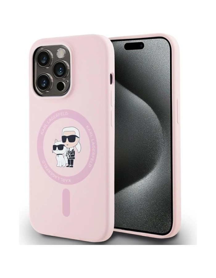 Karl Lagerfeld Silicone Karl&amp;amp;Choupette MagSafe Case for iPhone 14 Pro Max - Pink