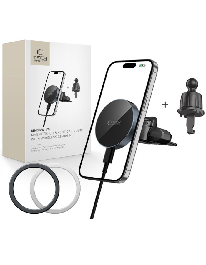 Tech-Protect mm15W-V5 Magnetic MagSafe Car Mount for Air Vent/CD Slot - Black Tech-Protect mm15W-V5 Magnetic MagSafe Car Mount for Air Vent/CD Slot - Black