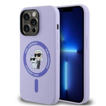 Karl Lagerfeld Silicone Karl&amp;amp;Choupette Heads Ring MagSafe Case for iPhone 14 Pro Max - Purple