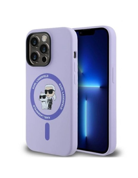 Karl Lagerfeld Silicone Karl&amp;amp;Choupette Heads Ring MagSafe Case for iPhone 14 Pro Max - Purple