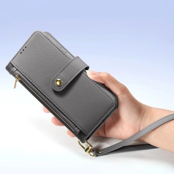 Dux Ducis Lawa Leather Case for Samsung Galaxy S25+ with Detachable Magnetic Wallet - Gray