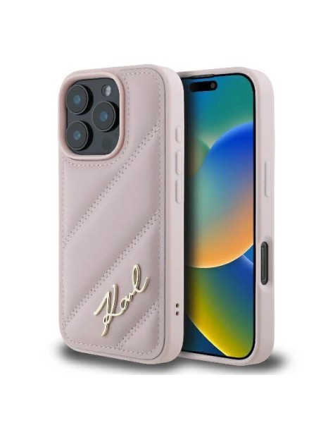 Karl Lagerfeld Quilted Signature iPhone 16 Pro Case - Pink