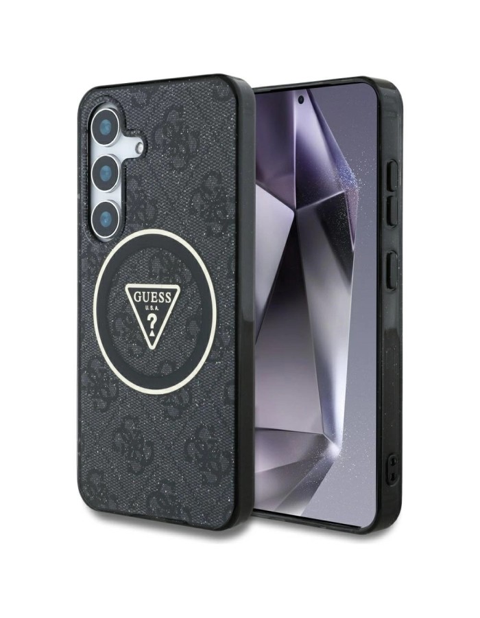Guess 4G Glitter Triangle Buttons MagSafe case for Samsung Galaxy S25 black