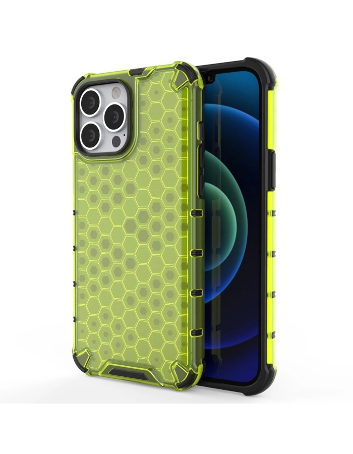 Honeycomb Case armor cover with TPU Bumper for iPhone 13 Pro Max green