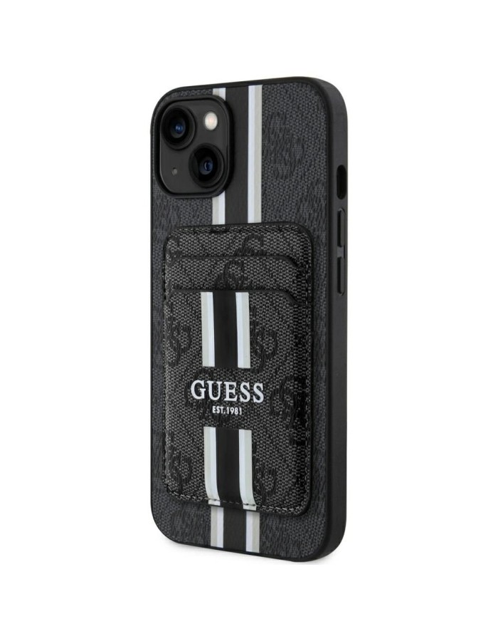 Guess 4G Stripes case with Magsafe wallet for iPhone 15 black Guess 4G Stripes case with Magsafe wallet for iPhone 15 black
