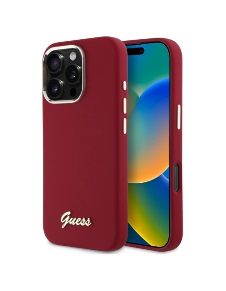 Guess Silicone Script Metal Logo iPhone 16 Pro Case - Pink Guess Silicone Script Metal Logo iPhone 16 Pro Case - Pink