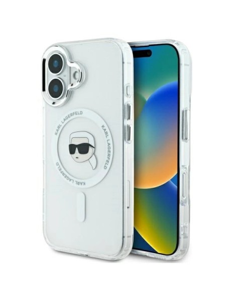 Karl Lagerfeld IML Metal Karl Head MagSafe iPhone 16 Case - White