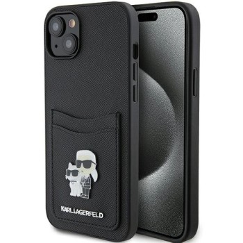 Karl Lagerfeld Saffiano Cardslot Karl&amp;amp;Choupette Metal Pin case for iPhone 15 - black