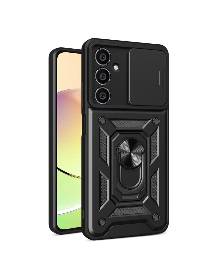 Hybrid Armor Camshield case for Samsung M54 with camera cover - black