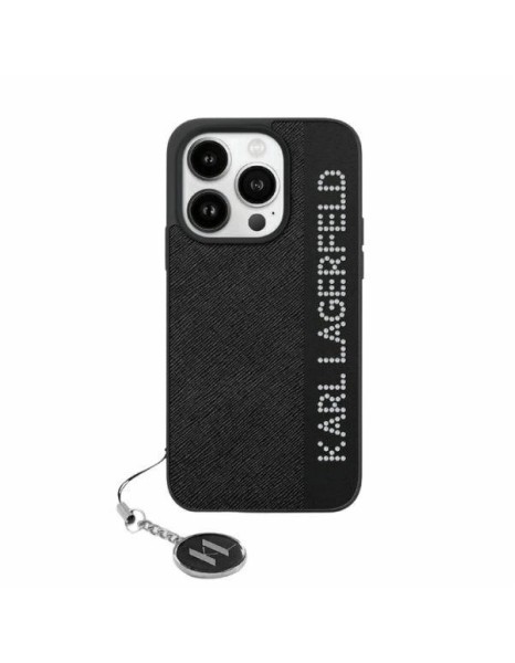 Karl Lagerfeld Saffiano Rhinestones &amp;amp; Charm case for iPhone 15 / 14 / 13 - black