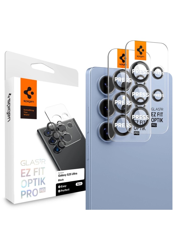 Spigen Optik Pro GLAS.TR EZ FIT 2-pack Camera Cover for Samsung Galaxy S25 Ultra - Black Spigen Optik Pro GLAS.TR EZ FIT 2-pack Camera Cover for Samsung Galaxy S25 Ultra - Black