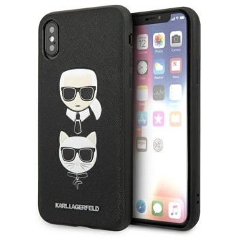 Karl Lagerfeld Saffiano Karl&amp;amp;Choupette Head case for iPhone X/XS - black