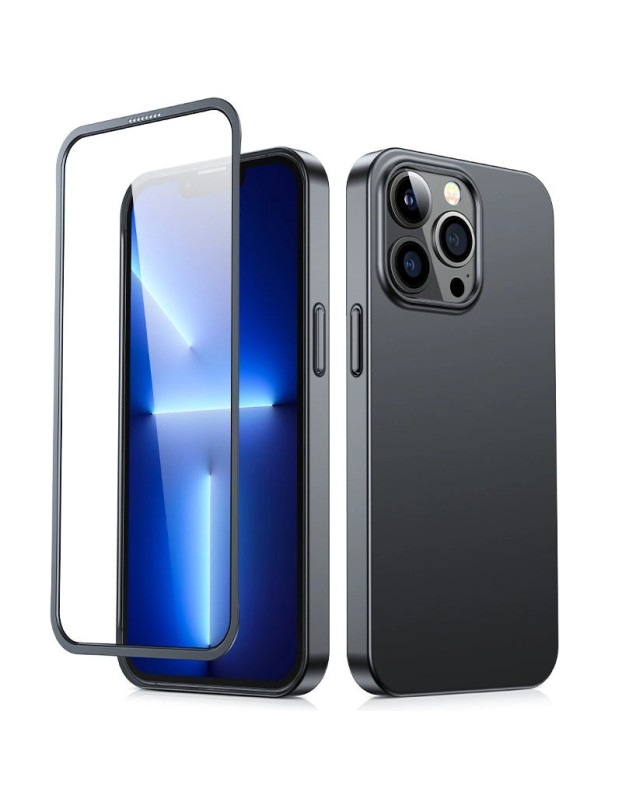 Joyroom 360 Full Case front and back cover for iPhone 13 Pro Max + tempered glass screen protector black (JR-BP928 black)