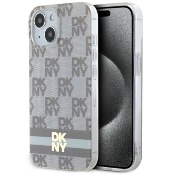 DKNY IML Checkered Mono Pattern &amp;amp; Printed Stripes MagSafe case for iPhone 15 / 14 / 13 - beige