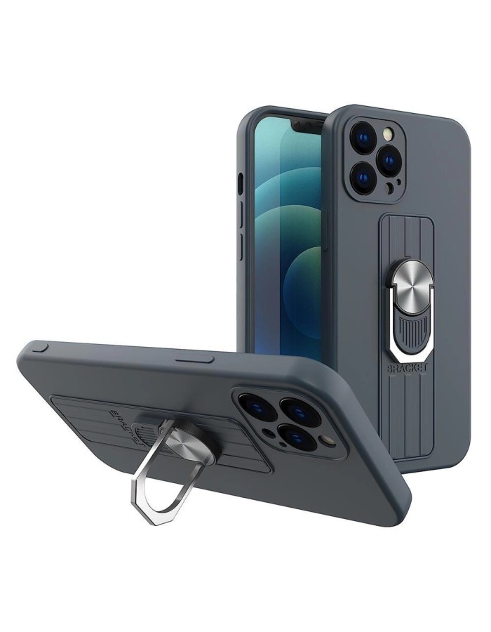Ring Case silicone case with a finger grip and base for Samsung Galaxy A73 blue