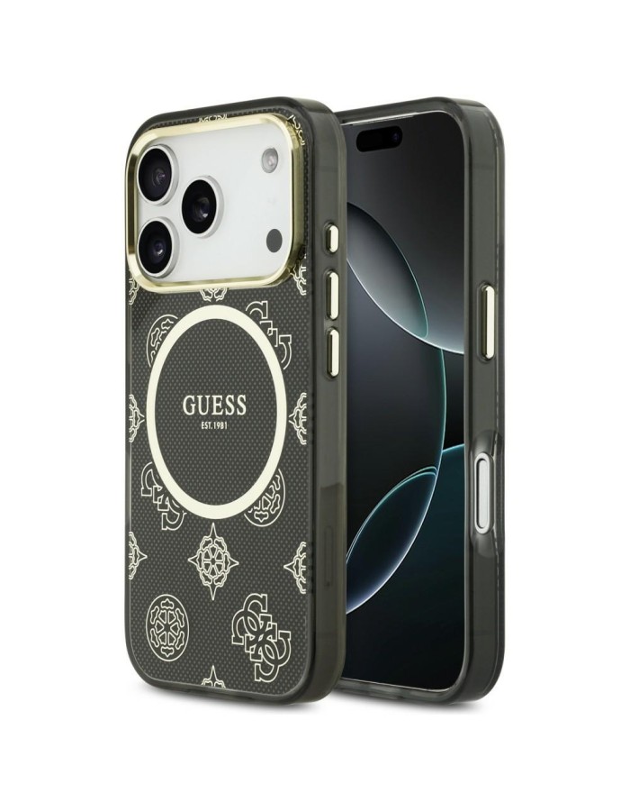Guess IML Peony Dot MagSafe Case for iPhone 17 Pro - Black