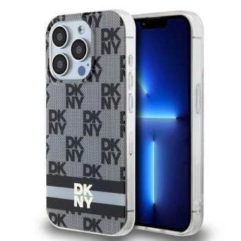 DKNY IML Checkered Mono Pattern &amp;amp; Printed Stripes MagSafe Case for iPhone 15 Pro - Black