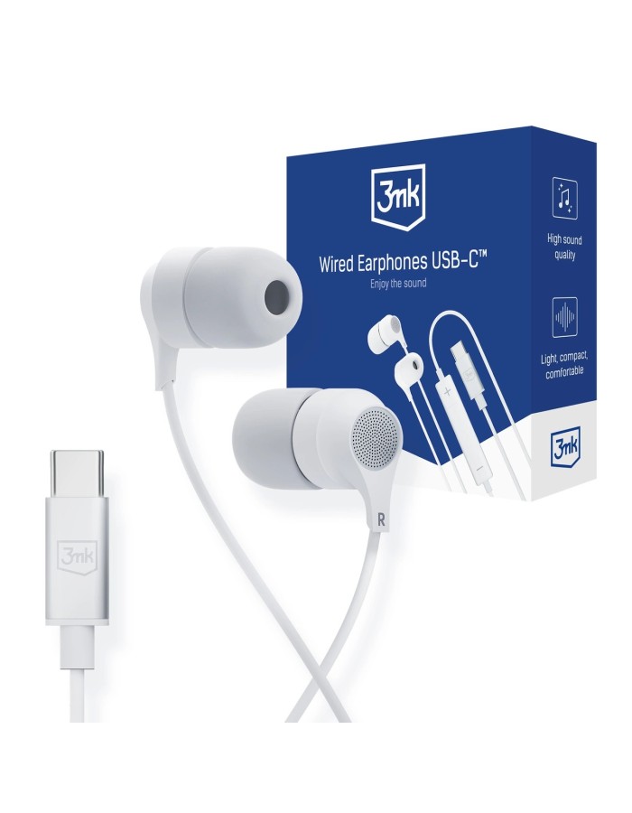 USB-C 3mk Wired Headphones - white USB-C 3mk Wired Headphones - white