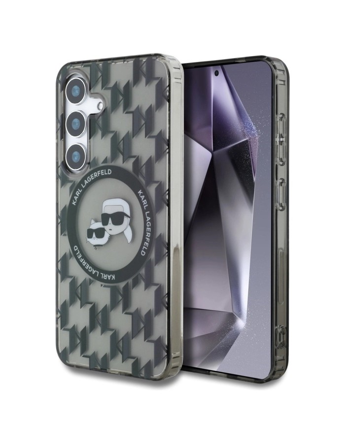 Case Karl Lagerfeld Button Karl&amp;amp;Choupette Heads On KL Pattern MagSafe Samsung Galaxy S25 black