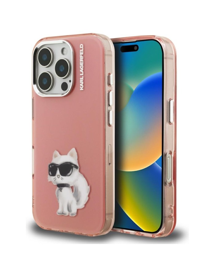 Karl Lagerfeld IML Aquarelle Choupette &amp;amp; Logo Case for iPhone 16 Pro Max - Pink