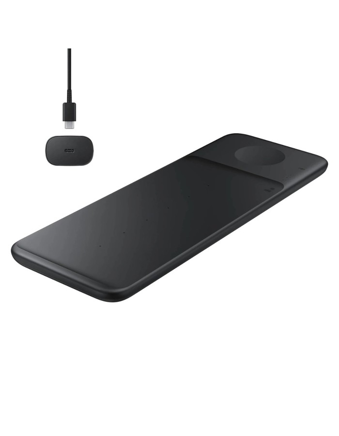 Samsung Trio EP-P6300TBEGEU 3in1 inductive charger for phone / Galaxy Watch / Buds - black + mains charger + cable Samsung Trio EP-P6300TBEGEU 3in1 inductive charger for phone / Galaxy Watch / Buds - black + mains charger + cable