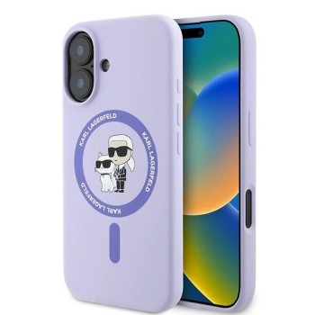 Karl Lagerfeld Silicone Karl&amp;amp;Choupette Heads Ring MagSafe Case for iPhone 16 Plus - Purple