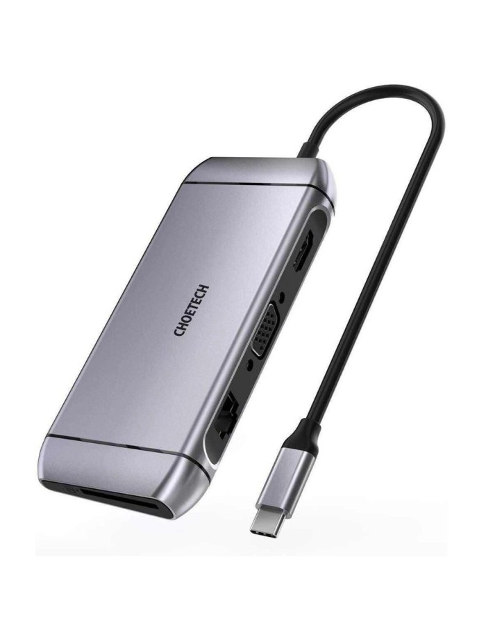 Choetech 9in1 multifunctional USB Type C HUB - 3x USB 3.2 Gen 1 / SD and TF memory card reader / HDMI 4K 30Hz / VGA Full HD 60Hz / USB Type C / RJ45 gray (HUB-M15 gray) Choetech 9in1 multifunctional USB Type C HUB - 3x USB 3.2 Gen 1 / SD and TF memory card reader / HDMI 4K 30Hz / VGA Full HD 60Hz / USB Type C / RJ45 gray (HUB-M15 gray)