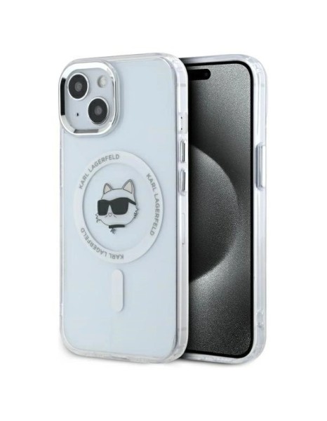Karl Lagerfeld IML Metal Choupette Head MagSafe iPhone 15 Case - White