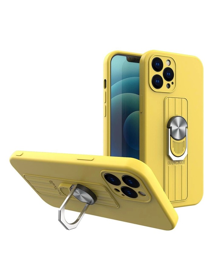 Ring Case silicone case with finger grip and stand for iPhone 11 Pro yellow