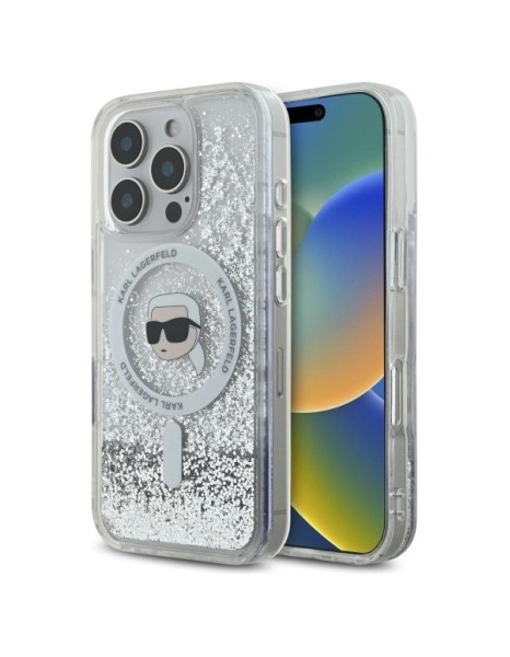 Karl Lagerfeld Liquid Glitter Karl Head Magsafe Case for iPhone 16 Pro - Clear