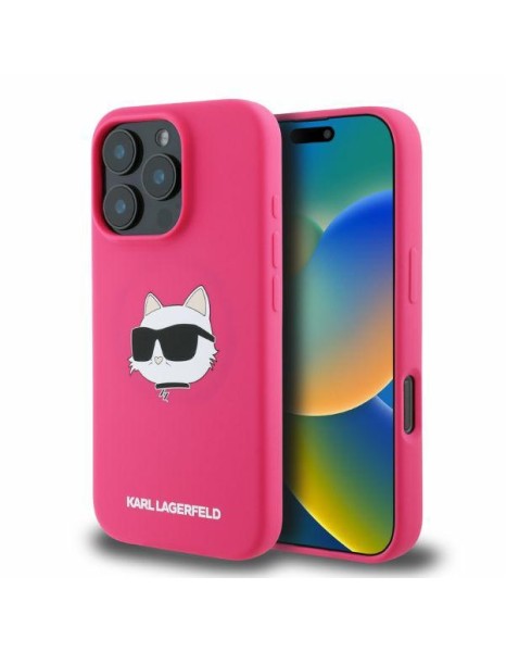 Karl Lagerfeld Silicone Choupette Head Print MagSafe iPhone 16 Pro Max Case - Fuchsia