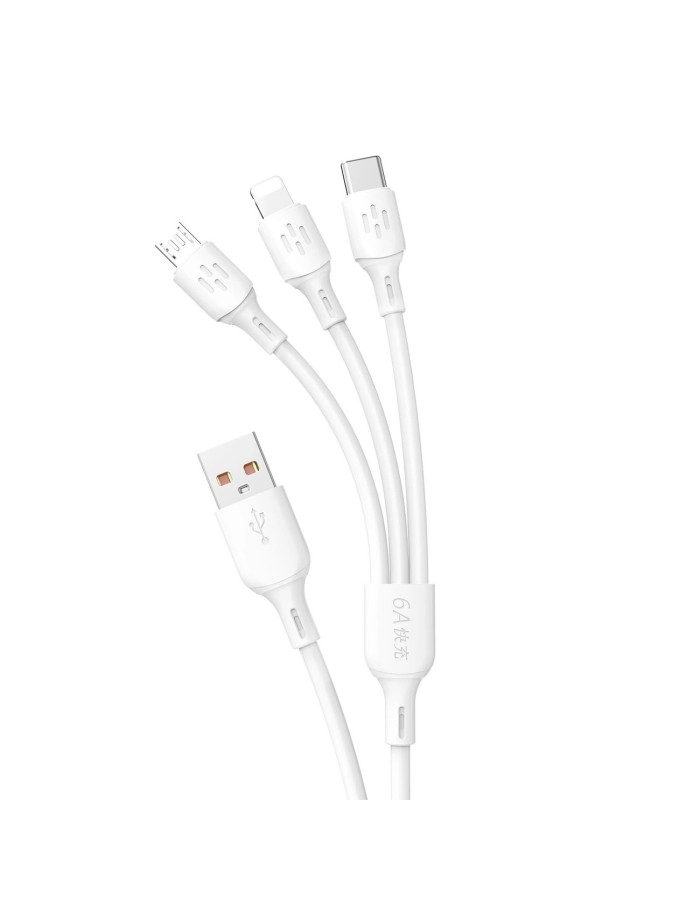 USB cable - USB C / micro USB / Lightning 480Mb/s 6A 1.2m - white