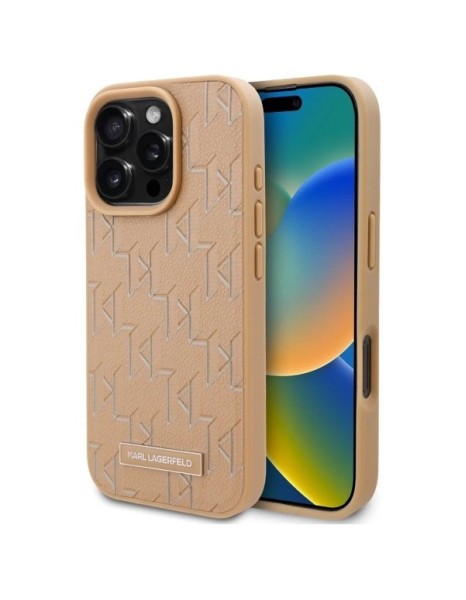 Karl Lagerfeld Leather Monogram Metal Logo MagSafe iPhone 16 Pro Case - Beige Karl Lagerfeld Leather Monogram Metal Logo MagSafe iPhone 16 Pro Case - Beige
