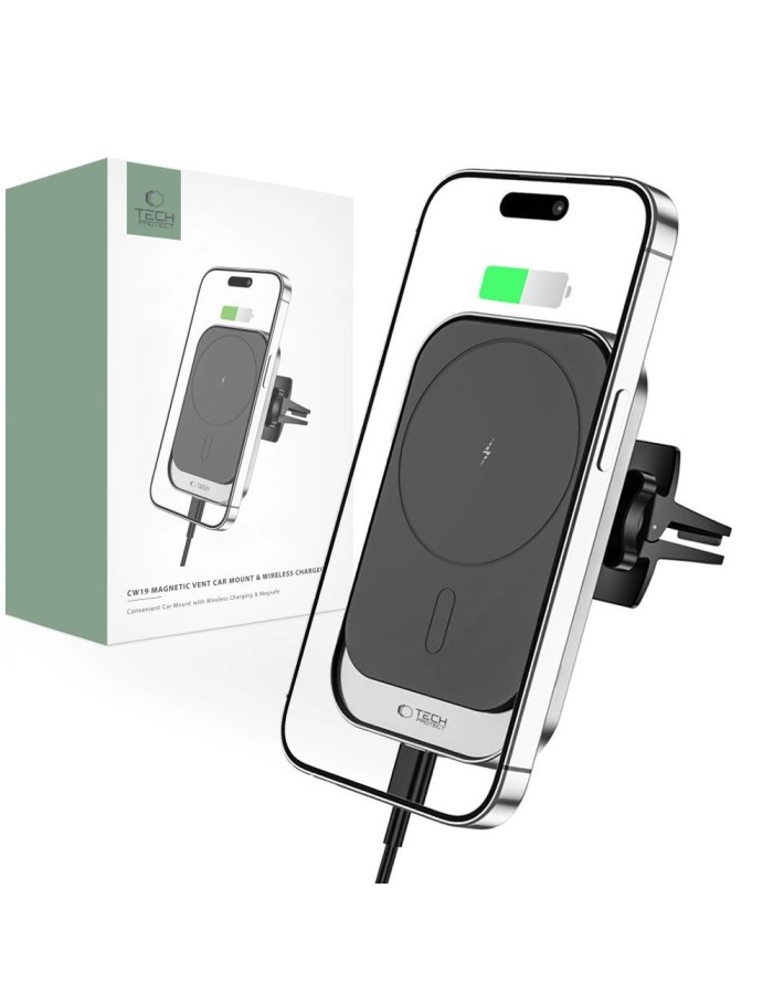 Tech-Protect CW19 MagSafe magnetic car holder with 15W inductive charger for air vent - black