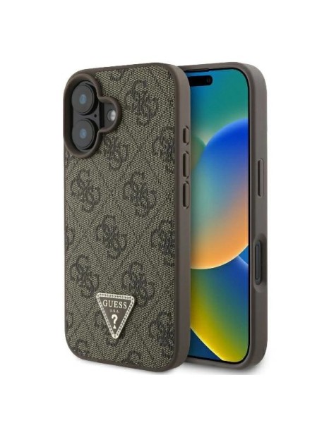 Guess Leather 4G Triangle Strass MagSafe Case for iPhone 16 Plus - Brown