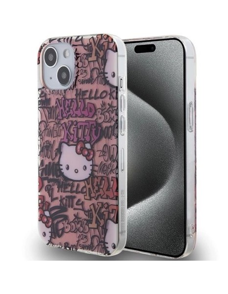 Hello Kitty IML Tags Graffiti case for iPhone 15 - pink Hello Kitty IML Tags Graffiti case for iPhone 15 - pink