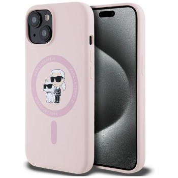 Karl Lagerfeld Silicone Karl&amp;amp;Choupette MagSafe iPhone 15 Plus Case - Pink