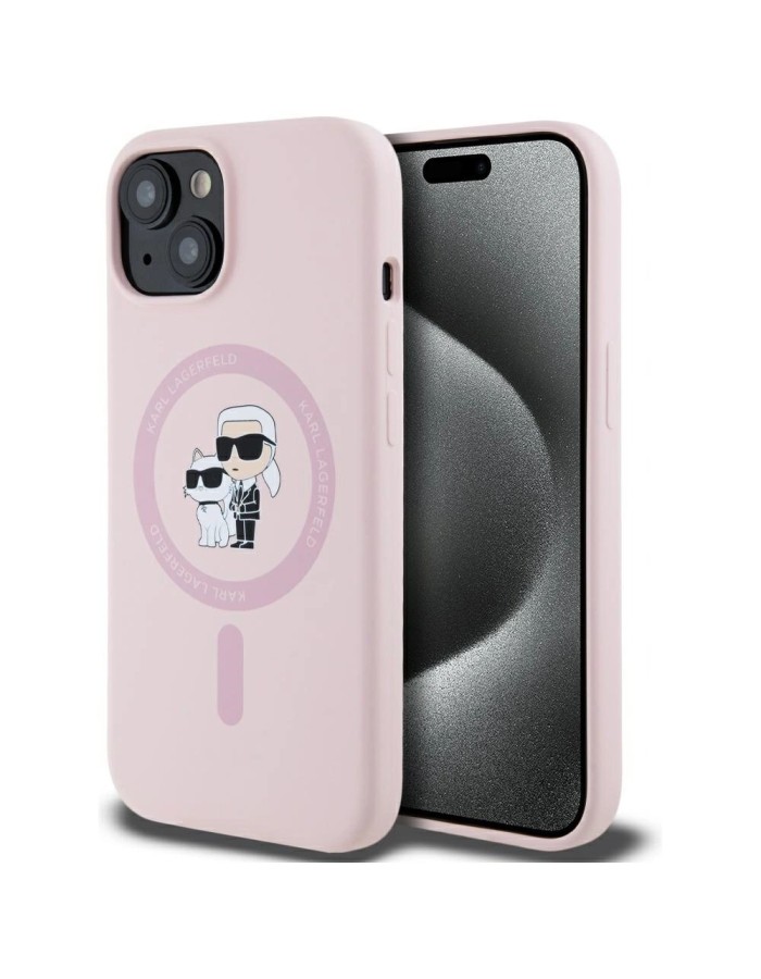 Karl Lagerfeld Silicone Karl&amp;amp;Choupette MagSafe iPhone 15 Case - Pink