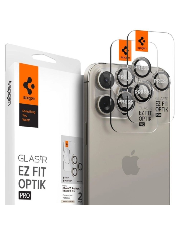 Spigen Optik.tR EZ Fit Camera Protector for iPhone 14 Pro / Pro Max / 15 Pro / Pro Max - Natural Titanium 2 pcs.