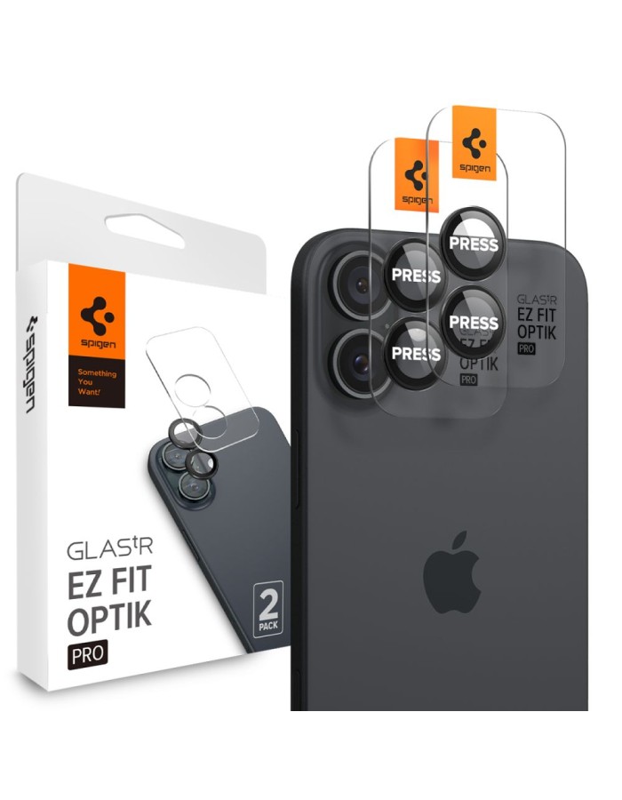 Spigen Glass tR EZ Fit Optik Pro Tempered Glass for iPhone 16 / 16 Plus / 17 Camera (2 pcs.) - Black Spigen Glass tR EZ Fit Optik Pro Tempered Glass for iPhone 16 / 16 Plus / 17 Camera (2 pcs.) - Black