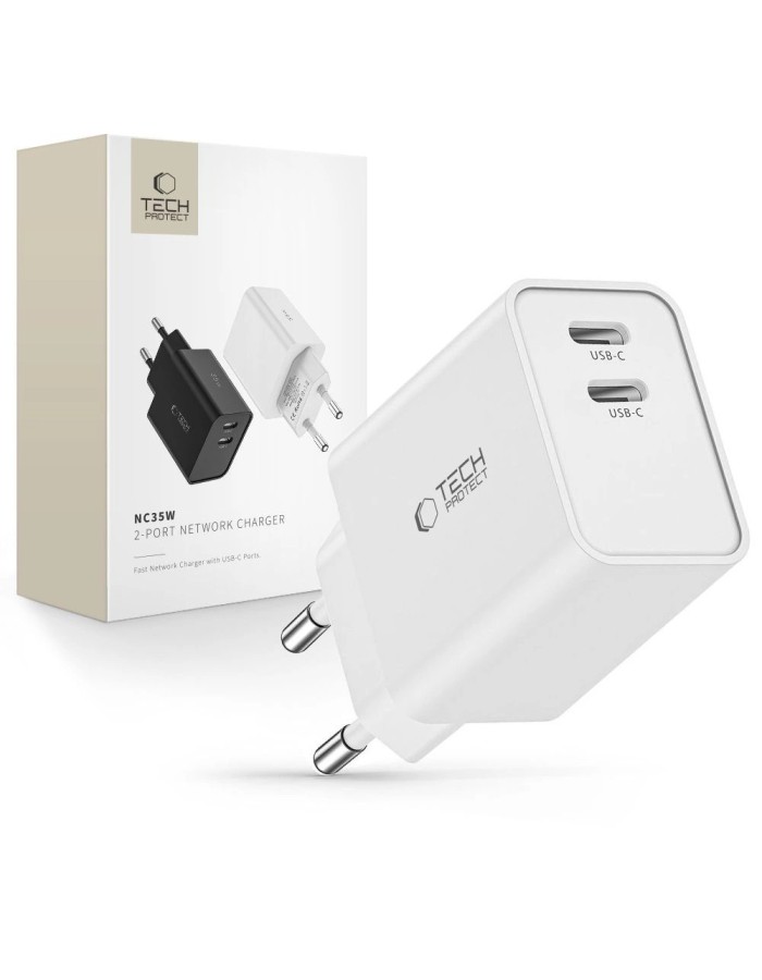 Tech-Protect C35W charger 2x USB-C PD 35W - white Tech-Protect C35W charger 2x USB-C PD 35W - white
