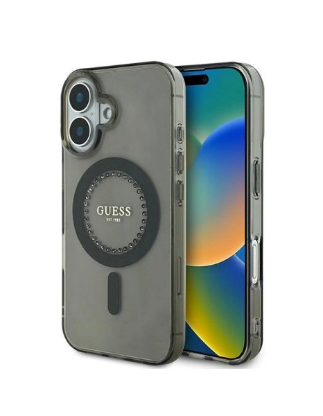 Guess IML Rhinestones MagSafe iPhone 16 Plus Case - Black