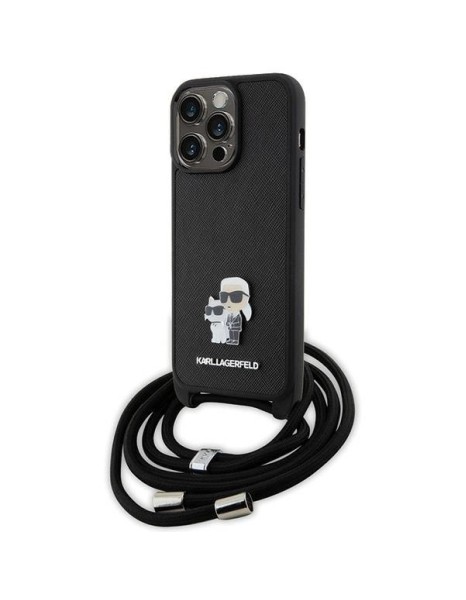 Karl Lagerfeld Crossbody Saffiano Metal Pin Karl &amp;amp; Choupette Case for iPhone 15 Pro Max - Black