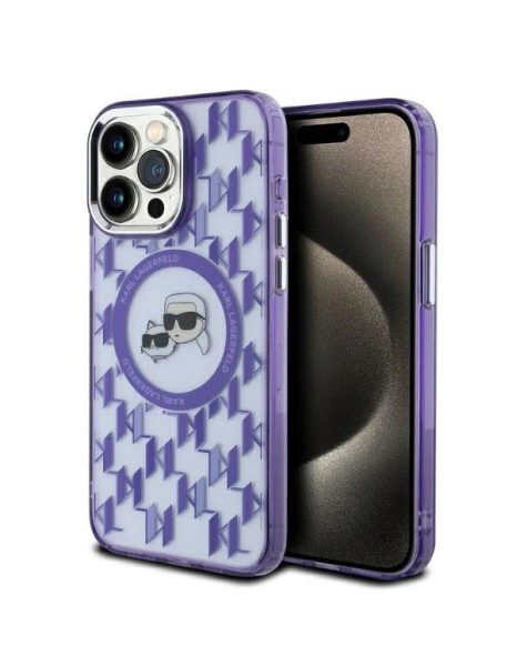 Karl Lagerfeld IML Monogram Karl &amp;amp; Choupette Head MagSafe iPhone 15 Pro Case - Purple